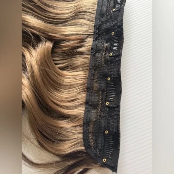 22” Clip-In Hair Extension Brown with Blonde Highlights Wavy | Volume Hairpiece - Picture 5 of 9